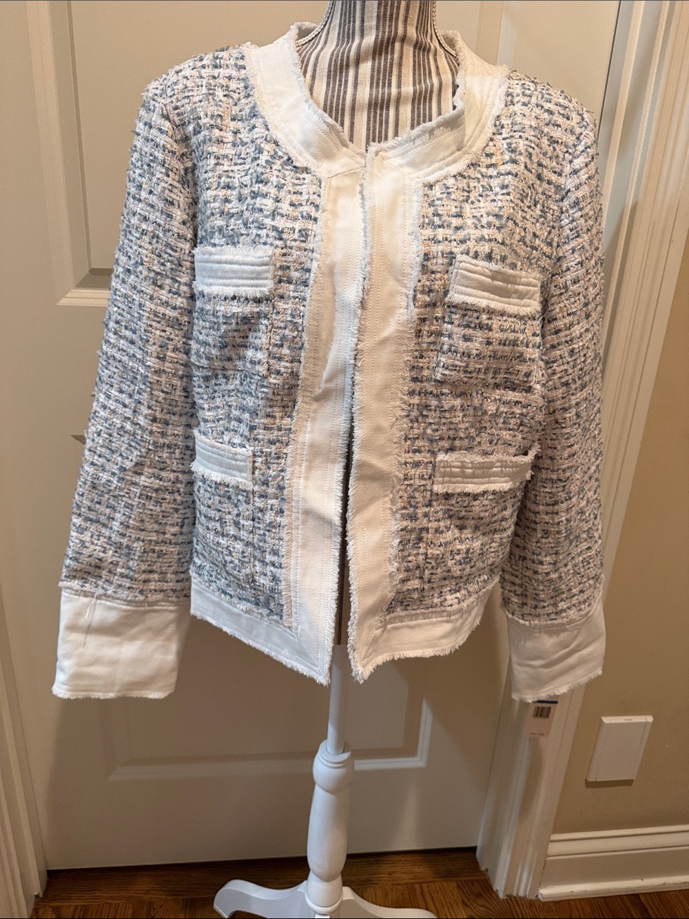 Nanette Lepore White and Light Blue Tweed Jacket